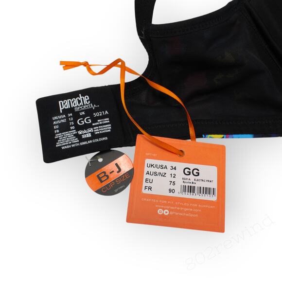 UK 34GG Panache SportsBra 5021A Underwire HighImpact Convertible ElectricPrint - Picture 4 of 7